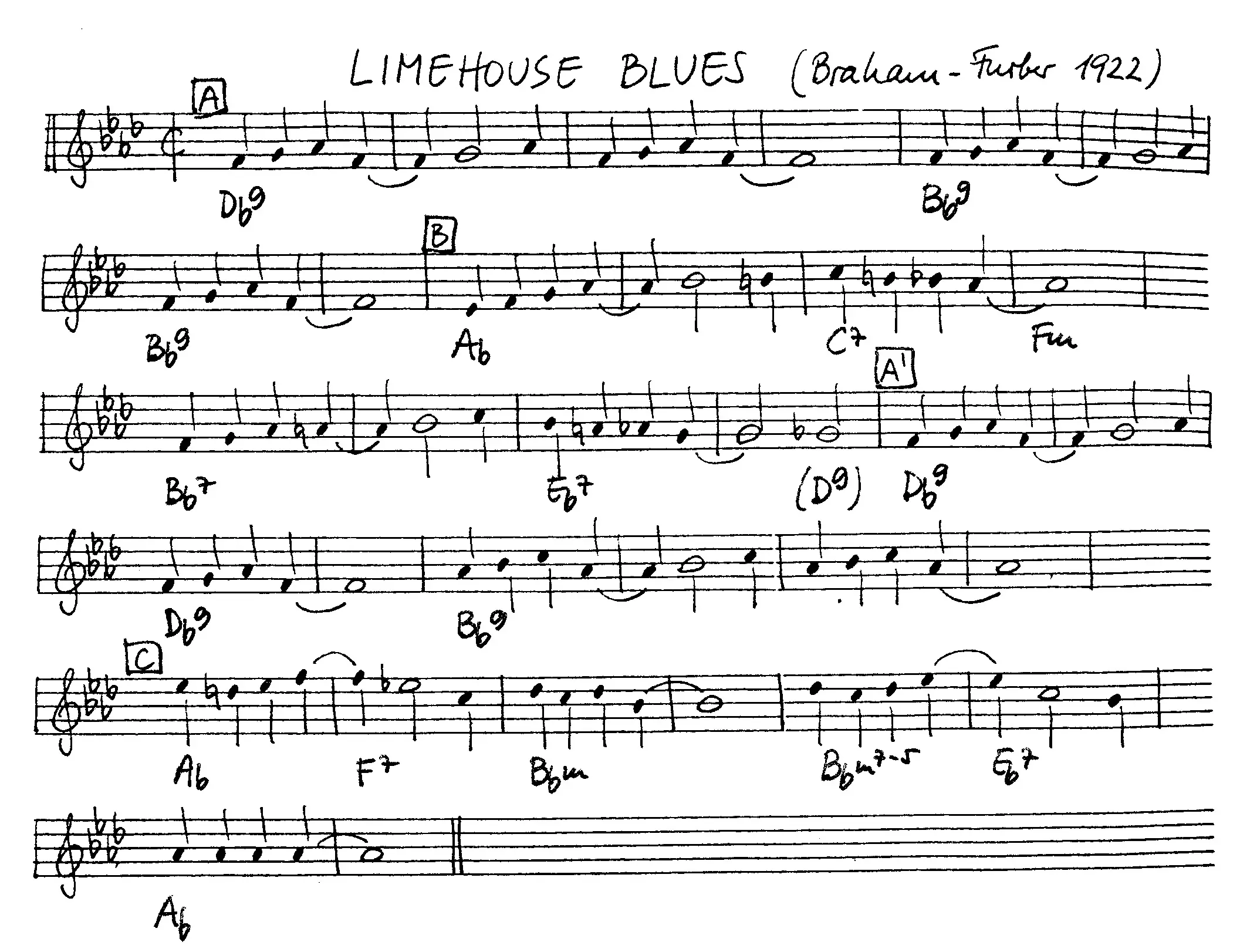 limehouse blues free jazz leadsheet - Courtesy of the Jungle Jazz Band